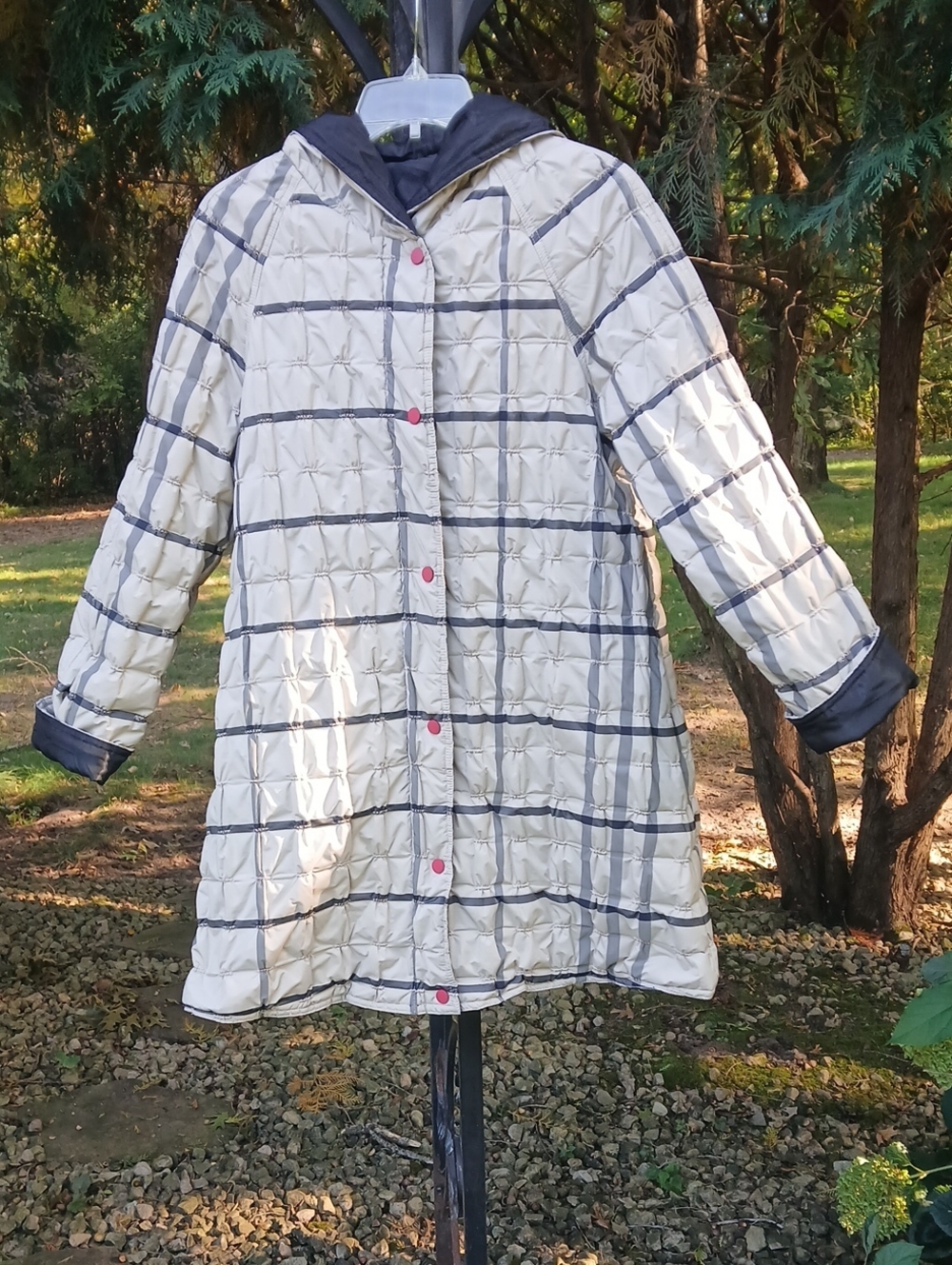 UBU Reversible Coat in Black and Beige with Red Hardware Sz XS